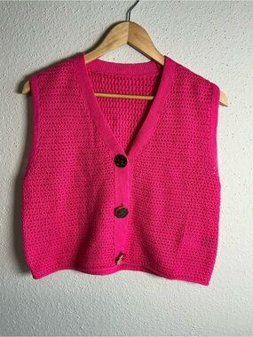 Hot Pink Knit Button-Front Sweater Vest